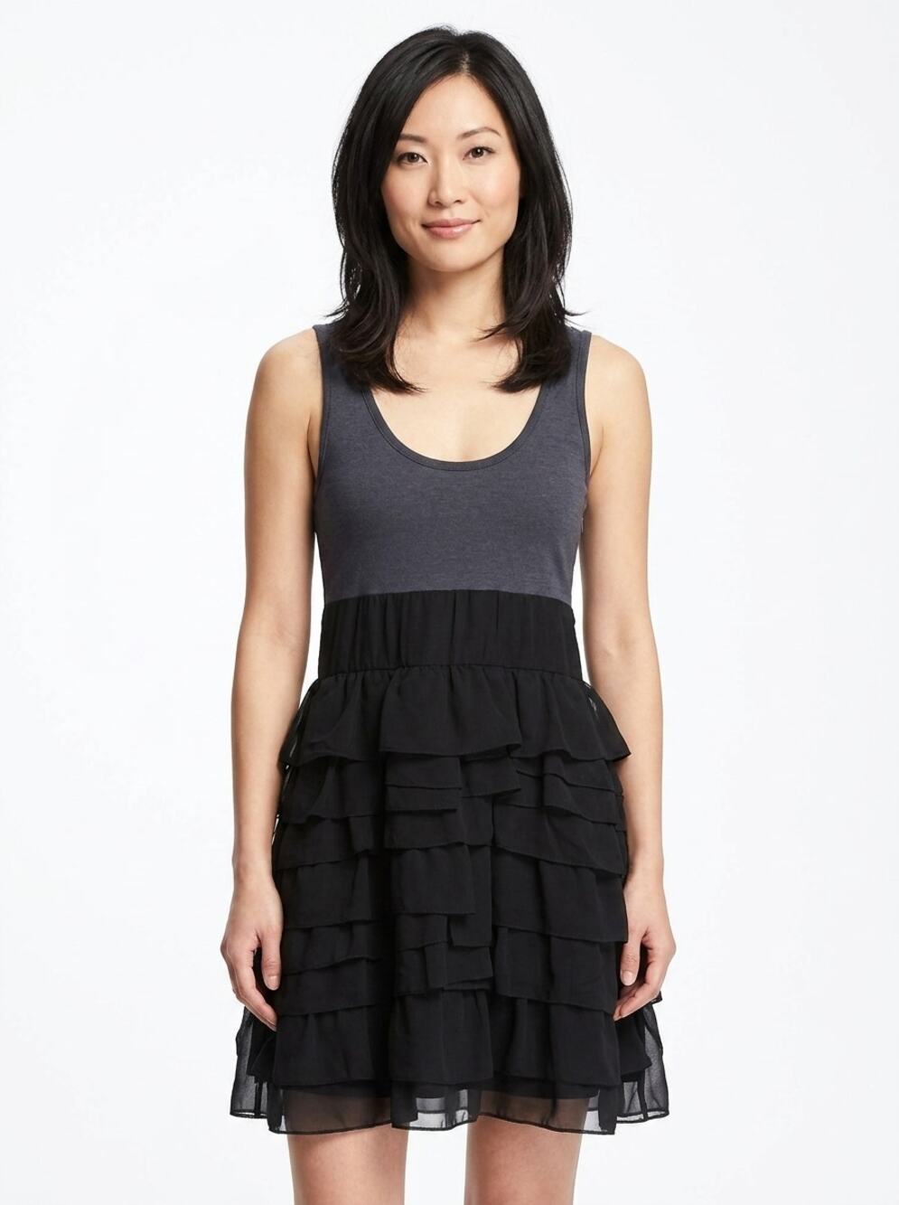 Express Black Scoop Neck A-Line Mini Ruffle Dress Women Size 8